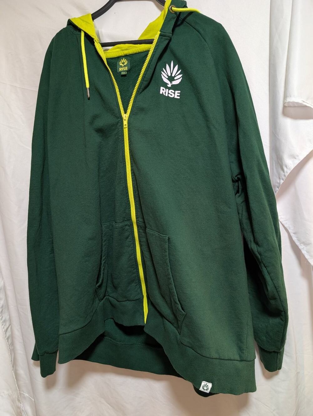 Rise Men's 4XL Dark Green Full Zip Hoodie "Anytime Anywhere" Striped Activewear